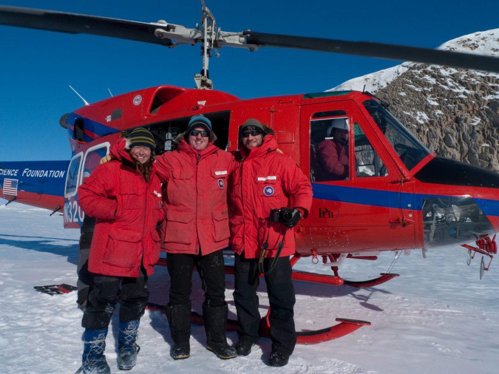 Doug Anderson, Katherine Jeffs and Hugh Miller at end of a long day sea ice diving for BBC’s FrozenPlanet in Ross Island, Antartica