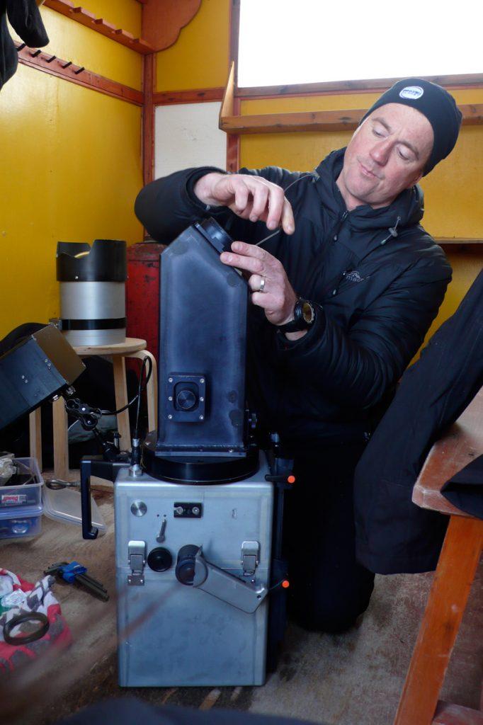 Doug Anderson preparing the housing to take a Probe Lens for BBC’s FrozenPlanet in White Sea, Russian Arctic  BBC Netflix Apple TV Wildlife Filming Filmmaking Underwater Natural History Ocean Cinematography Gates  Housings Nauticam REvo Rebreathers SCUBA
