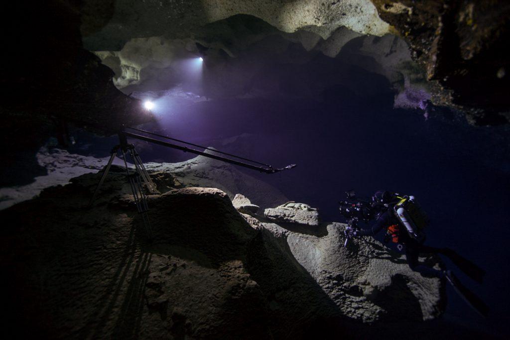 Doug Anderson uses Orcalight 2260 underwater lights to film Sea Turtle skeletons in a cave in Borneo for Disney, Dolphin Reef  BBC Netflix Apple TV Wildlife Filming Filmmaking Underwater Natural History Ocean Cinematography Gates  Housings Nauticam REvo Rebreathers SCUBA