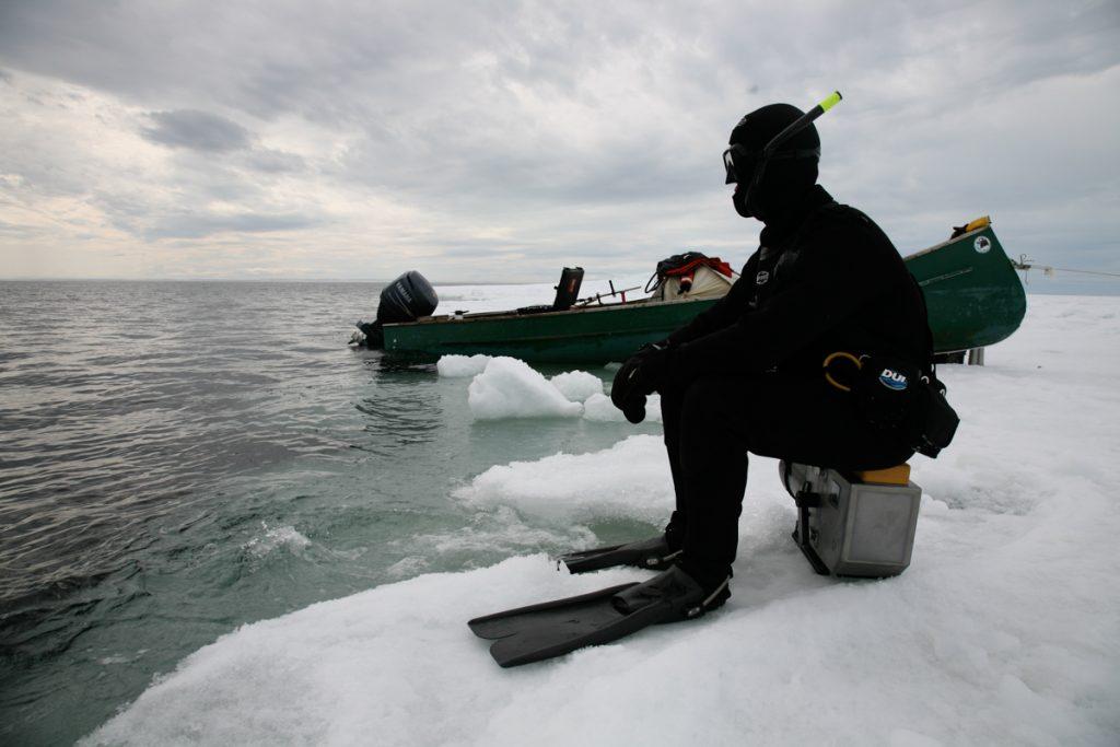 BBC Netflix Apple TV Wildlife Filming Filmmaking Underwater Natural History Ocean Cinematography Gates  Housings Nauticam REvo Rebreathers SCUBA Finistare clothing Doug Anderson filming Ice Whales from the flow edge.