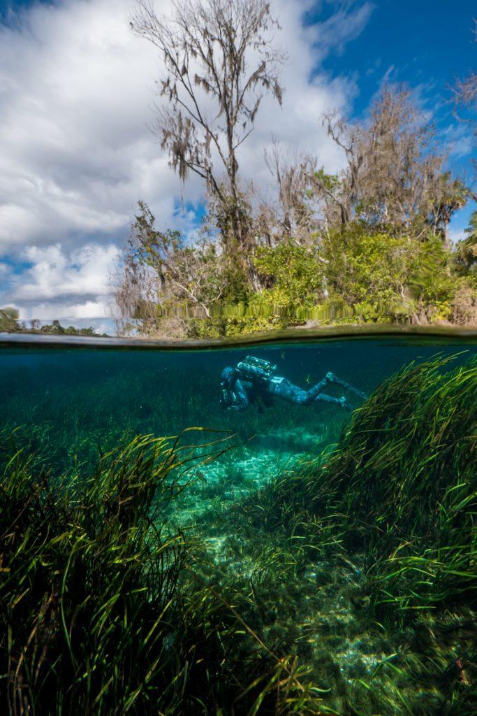 Doug Anderson filming underwater scenics in Florida Springs BBC Netflix Apple TV Wildlife Filming Filmmaking Underwater Natural History Ocean Cinematography Gates  Housings Nauticam REvo Rebreathers SCUBA  Doug Anderson filming underwater scenics is Florida Springs